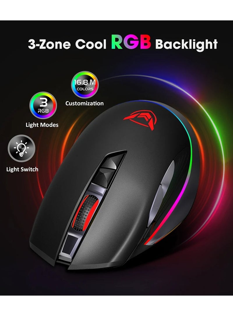 PICTEK - PC255A Wireless & Wired RGB Gaming Mouse - Optical Sensor 10.000 DPI - Polling Rate 1000Hz - 8 Programmable Buttons - Rechargeable battery - Image 1