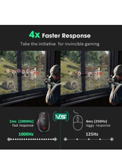 بيكتيك ماوس ألعاب PC255A لاسلكي وسلكي RGB - مستشعر بصري 10.000 نقطة في البوصة - معدل الاقتراع 1000 هرتز - 8 أزرار قابلة للبرمجة - بطارية قابلة للشحن  - Image 3