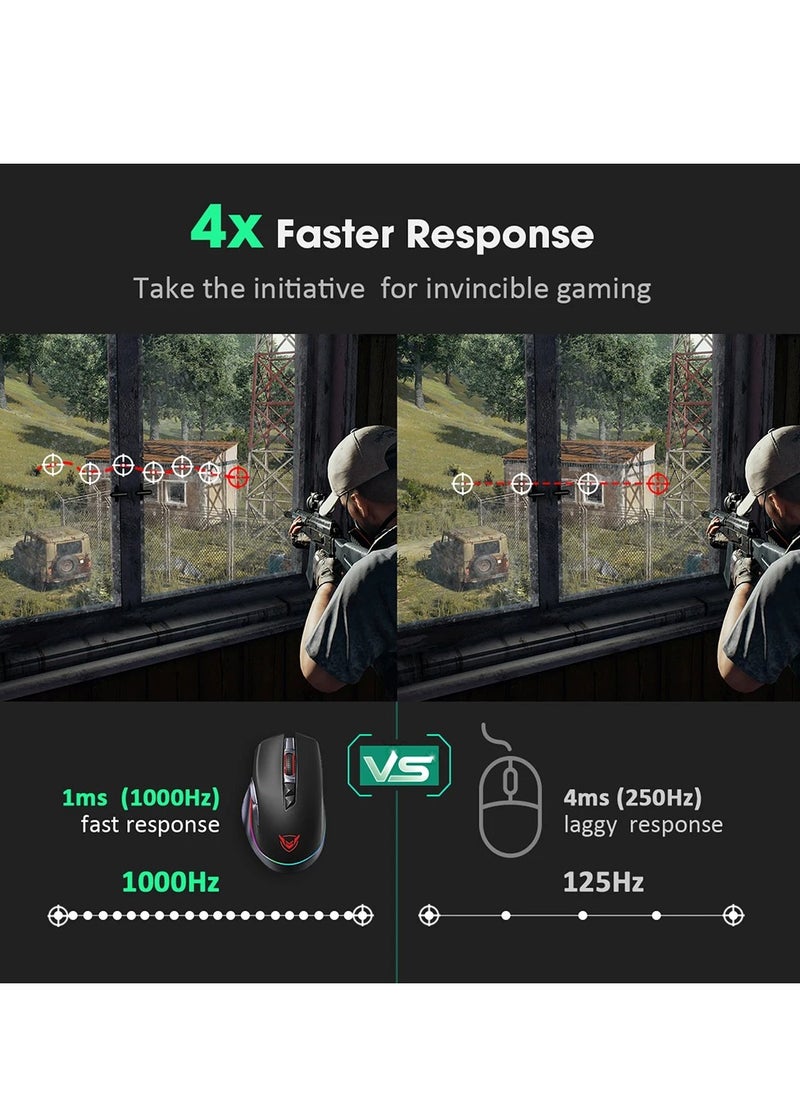 PICTEK - PC255A Wireless & Wired RGB Gaming Mouse - Optical Sensor 10.000 DPI - Polling Rate 1000Hz - 8 Programmable Buttons - Rechargeable battery - Image 1