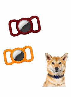 Generic Silicone Pet Collar Cases for Apple Airtag 2 Pack Glow Loop Device Holders in Wine Red and Orange Protect Your Pets with GPS Tracking  - Image 1