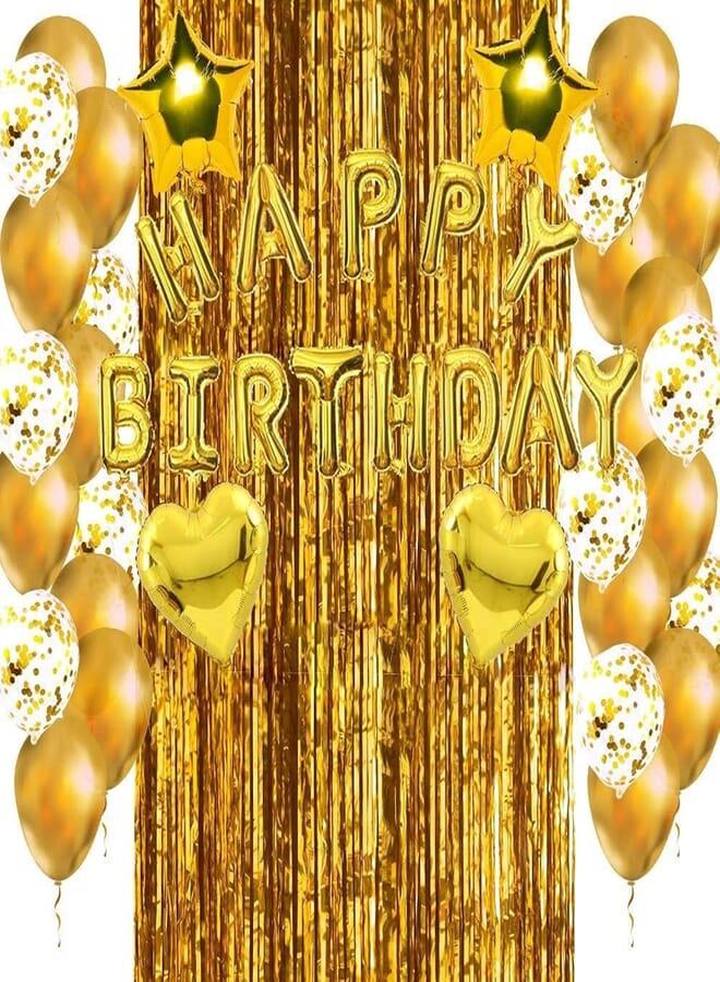 Secret Gold Balloons Happy Birthday Party Supplies - 12 inch Gold Latex Confetti Balloons Fringe Curtain Star Heart Balloons for Kids Adults Birthday