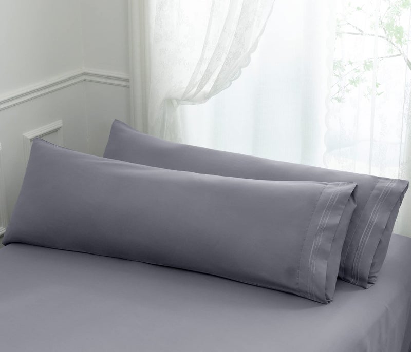 Aormenzy Microfiber Pillow Cases Body Size Set of 21800 Thread Count Ultra Soft Grey Pillowcases Wrinkle Resistant Pillow Covers with Envelope Closure 21 x 54