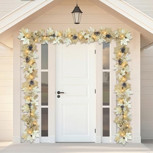 Ghrdopy 6 FT Realistic Fall Garland with Lights Timer Function Fall Leaves Maple Garland with Berries Pine Cones Autumn Automatic Fall Decorations for Home Mantle Fireplace Porch Table Decor - Image 2