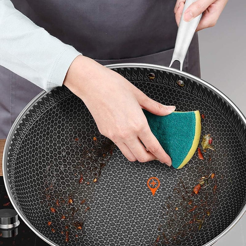 ZLASS Stainless Steel Wok, round bottom non-stick honeycomb wok with anti-scalding handle, suitable for family restaurant cooking pots on all stoves, 32cm/12.5in - Image 5