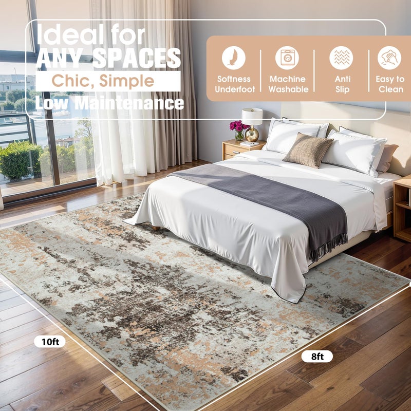 Aelenmu 8x10 Area Rugs for Living Room Rug Washable: Abstract Large Rug for Dining Room Bedroom Carpet Non Slip 8 by 10 Indoor Modern Nursery Home Office Brown Beige - Image 2