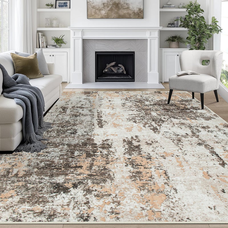 Aelenmu 8x10 Area Rugs for Living Room Rug Washable: Abstract Large Rug for Dining Room Bedroom Carpet Non Slip 8 by 10 Indoor Modern Nursery Home Office Brown Beige - Image 1