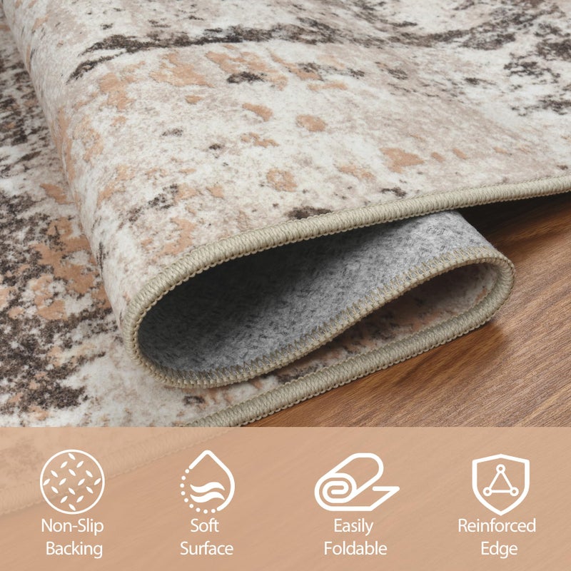 Aelenmu 8x10 Area Rugs for Living Room Rug Washable: Abstract Large Rug for Dining Room Bedroom Carpet Non Slip 8 by 10 Indoor Modern Nursery Home Office Brown Beige - Image 4