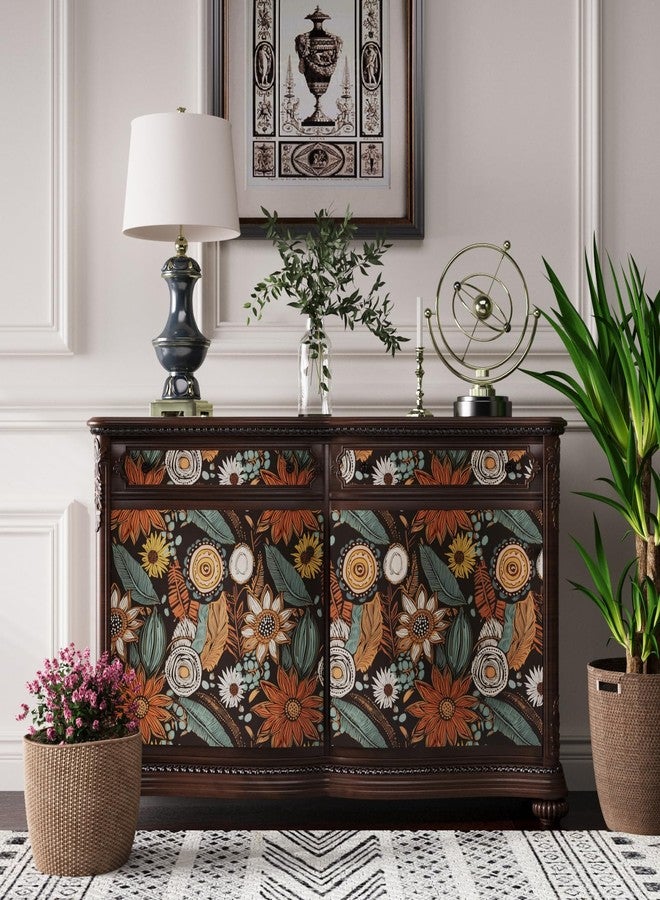 Laatse Boho Wallpaper Peel and Stick,Vintage Floral Contact Paper 17.5" x 393.7", Retro Botanical Flowers Wall Paper Self Adhesive Removable Waterproof for Walls Shelves Cabinet Table (Orange, Blue, Brown) - Image 2