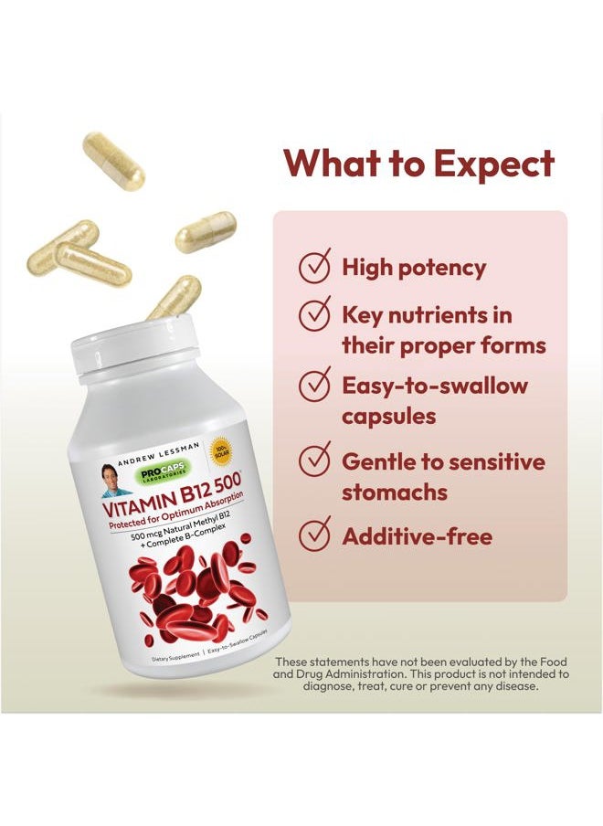Andrew Lessman Vitamin B12 500 60 Capsules - Absorption-Protected Methylcobalamin (Natural Coenzyme Vitamin B12), Essential for Energy and Stress Support, Plus B-Complex, Easy to Swallow Capsules  - Image 4