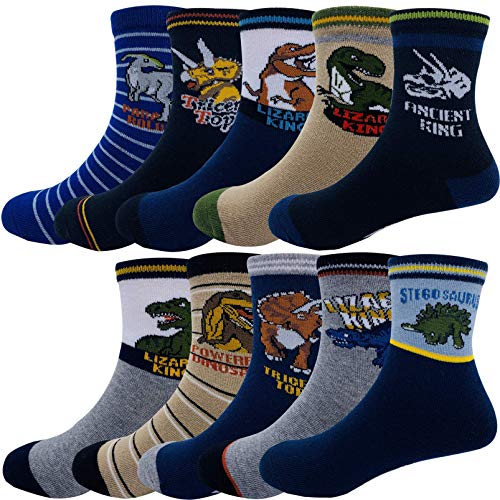 Cczmfeas Kids Boys Cartoon Dinosaurs Pattern Sport Socks 10 Pairs (8-12 years, Dinosaurs 2) - Image 1