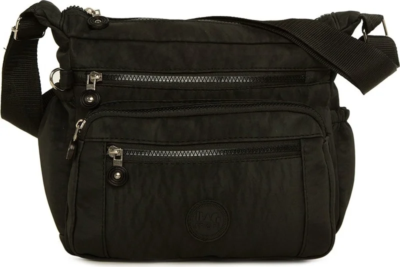 Bagmori Black Large Parachute Bag with Multiple Zipper Detail