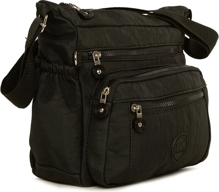 Bagmori Black Large Parachute Bag with Multiple Zipper Detail
