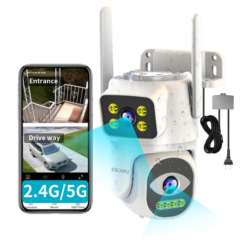 ESCANU Dual Lens Security Camera Outdoor,WiFi Camera for Home Security,Home Survaillance Outdoor,PTZ,2-Way Audio, Auto Tracking,Night Vision,24/7 Continous Record,IP65 Weather Proof - Image 1