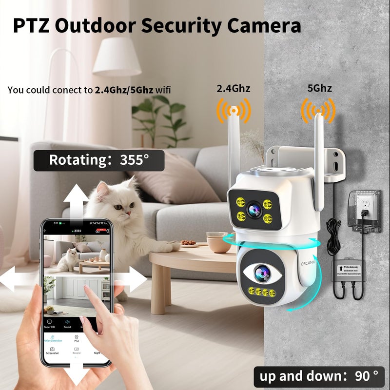 ESCANU Dual Lens Security Camera Outdoor,WiFi Camera for Home Security,Home Survaillance Outdoor,PTZ,2-Way Audio, Auto Tracking,Night Vision,24/7 Continous Record,IP65 Weather Proof - Image 4