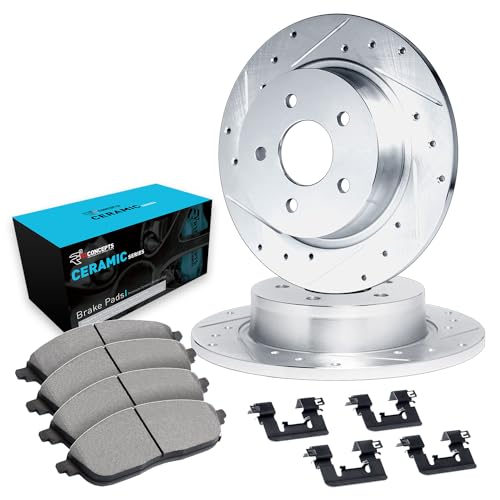 R1 Concepts Front Brake Kit Fits 1998 Chevrolet Tracker 19891997 Geo Tracker 19891998 Suzuki Sidekick 19961998 Suzuki X90 Ceramic Pads Drilled Slotted Rotors Hardware 114 Front - Image 1