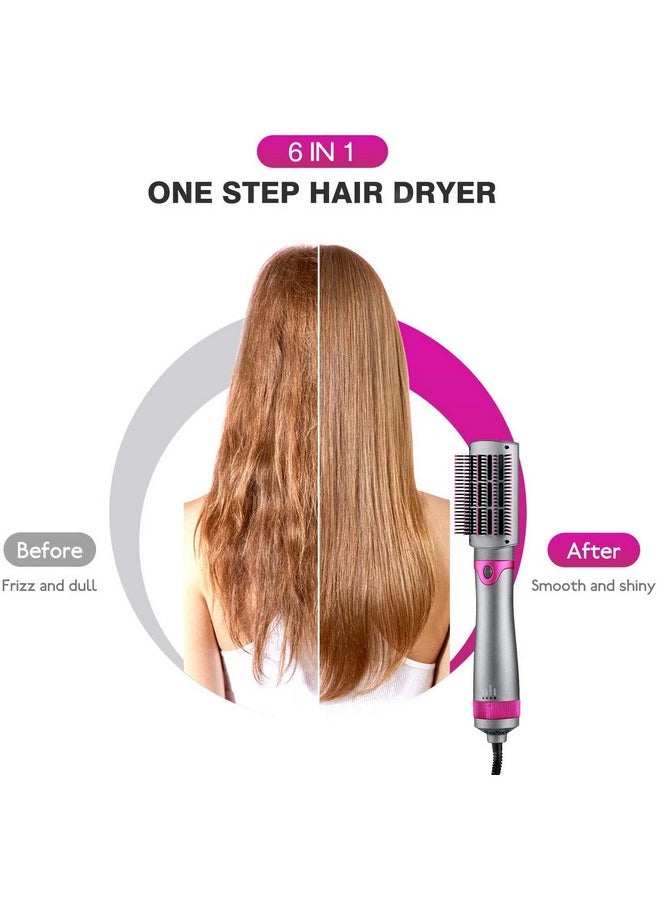 Bz - 6 In 1 Hair Dryer Brush And Volumizer Detachable Styler Onestep Hot Air For Straightening Curling Drying Combing Styling - Image 1