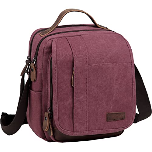VASCHY Messenger Bag Small, Canvas Water Resistant Crossbody Shoulder Bag Purse for Women/Ladies Burgundy - Image 1