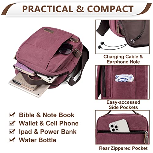 VASCHY Messenger Bag Small, Canvas Water Resistant Crossbody Shoulder Bag Purse for Women/Ladies Burgundy - Image 5