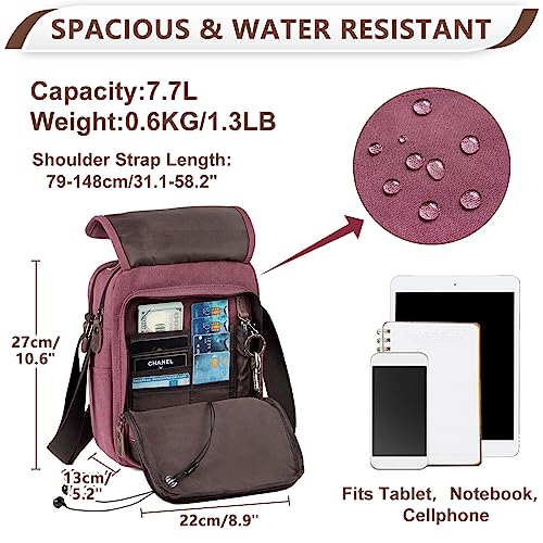 VASCHY Messenger Bag Small, Canvas Water Resistant Crossbody Shoulder Bag Purse for Women/Ladies Burgundy - Image 2