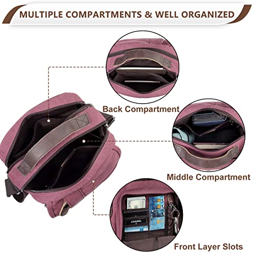 VASCHY Messenger Bag Small, Canvas Water Resistant Crossbody Shoulder Bag Purse for Women/Ladies Burgundy - Image 3