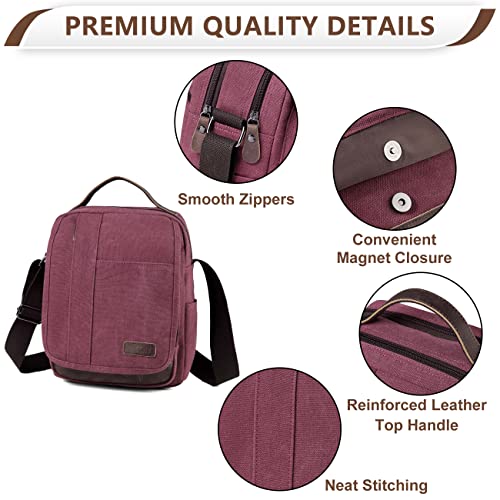VASCHY Messenger Bag Small, Canvas Water Resistant Crossbody Shoulder Bag Purse for Women/Ladies Burgundy - Image 4