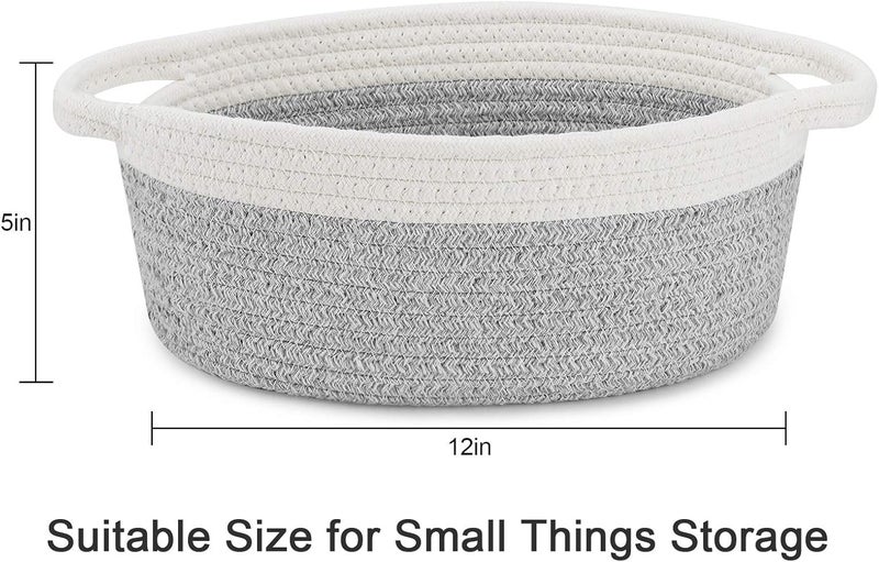 ABenkle Small Basket with Handles, Boho Decorative Rope Woven Dog Cat Toy Storage Bin Shelf Storage Organizer, Easter Christmas Gift Basket, 12"x8"x5" - Image 2