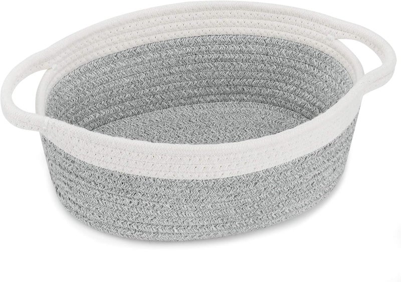 ABenkle Small Basket with Handles, Boho Decorative Rope Woven Dog Cat Toy Storage Bin Shelf Storage Organizer, Easter Christmas Gift Basket, 12"x8"x5" - Image 1