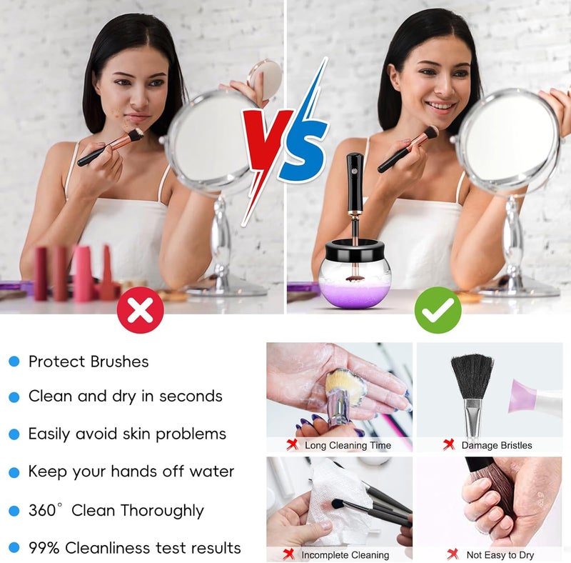 DOTSOG Pro 2019 Upgraded Electric Makeup Brush Cleaner and Dryer, Automatic Brush Spinner for all brushes,Wash and Dry in Seconds,with 8 Size Rubber Collars - Image 3
