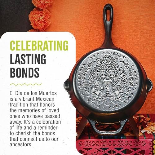 Victoria 10-Inch Day of the Dead La Catrina Cast Iron Skillet, Dia de los Muertos Seasoned Cast Iron Frying Pan with Long Handle, Made in Colombia - Image 5