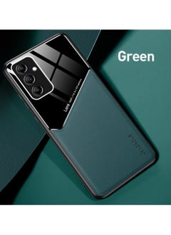 Generic Case Compatible With Samsung Galaxy A25 Cover Luxury Leather And Glass With Car Magnetic Holder Phone Cover Soft Frame Silicone (Green)  - Image 1