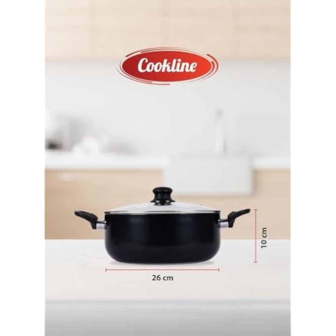 Cookline Pressed Aluminum NonStick Casserole Pot With Glass Lid 26Cm Black Induction Compatible - Image 4