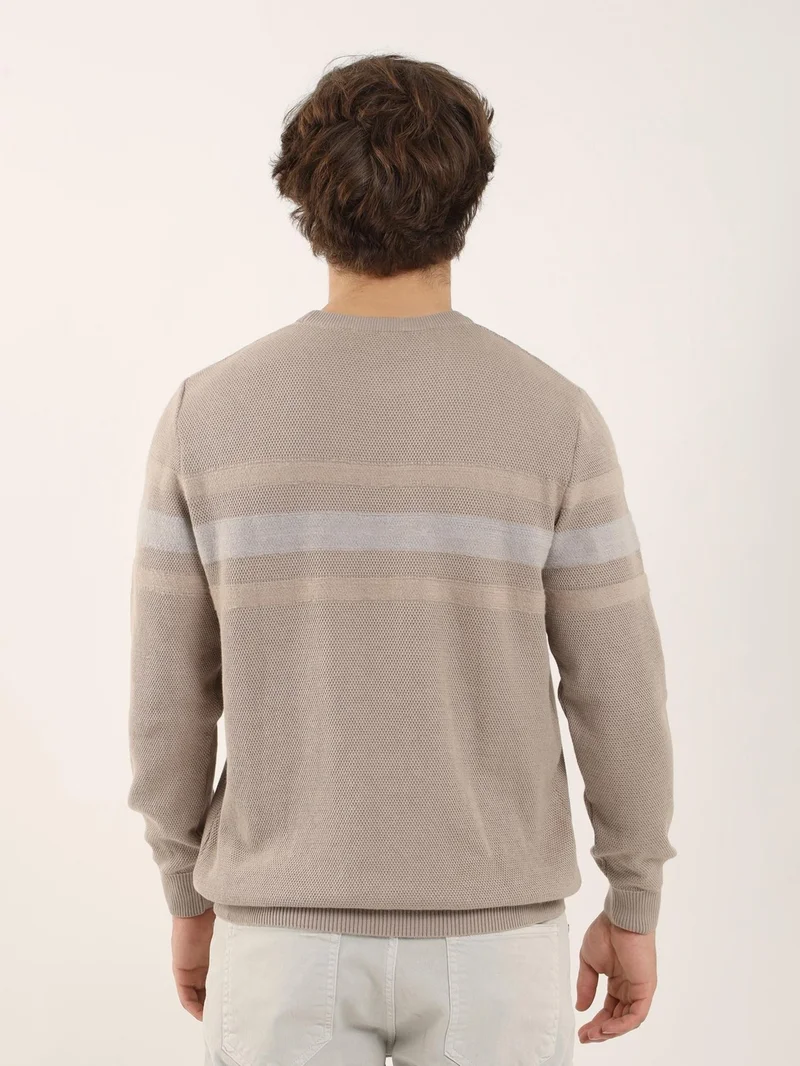 Dufy Beige Men's Crew Neck Knitwear - 90604