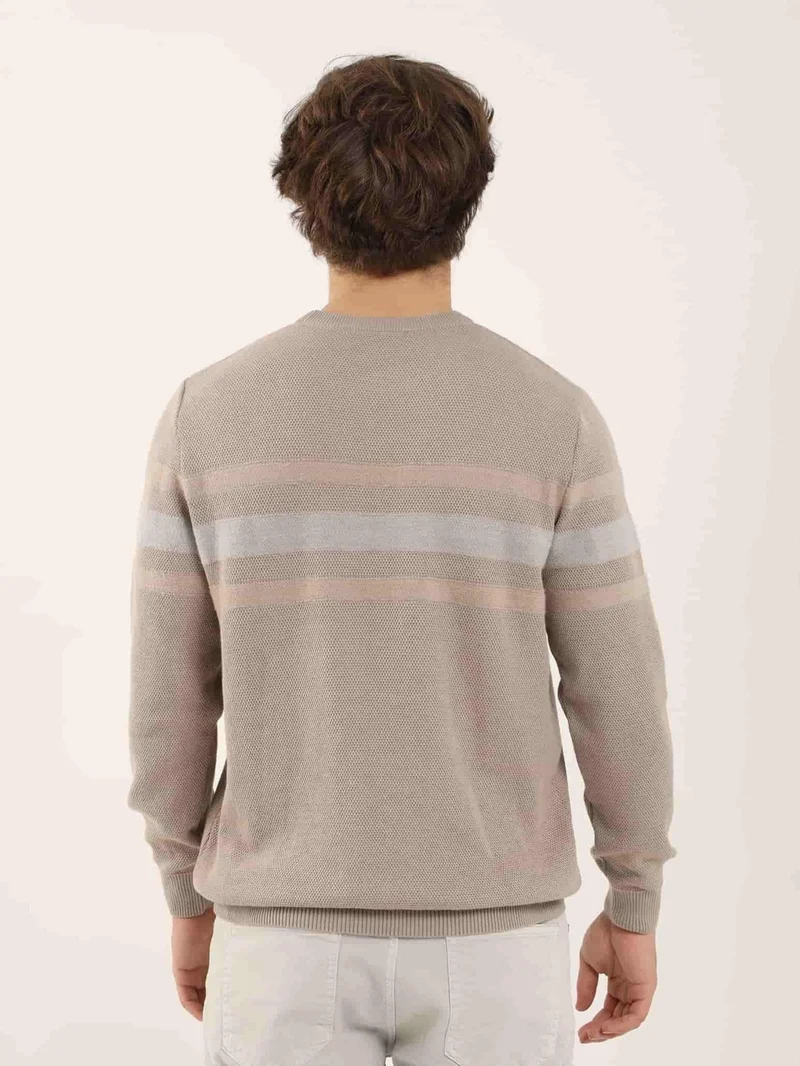 Dufy Beige Men's Crew Neck Knitwear - 90604