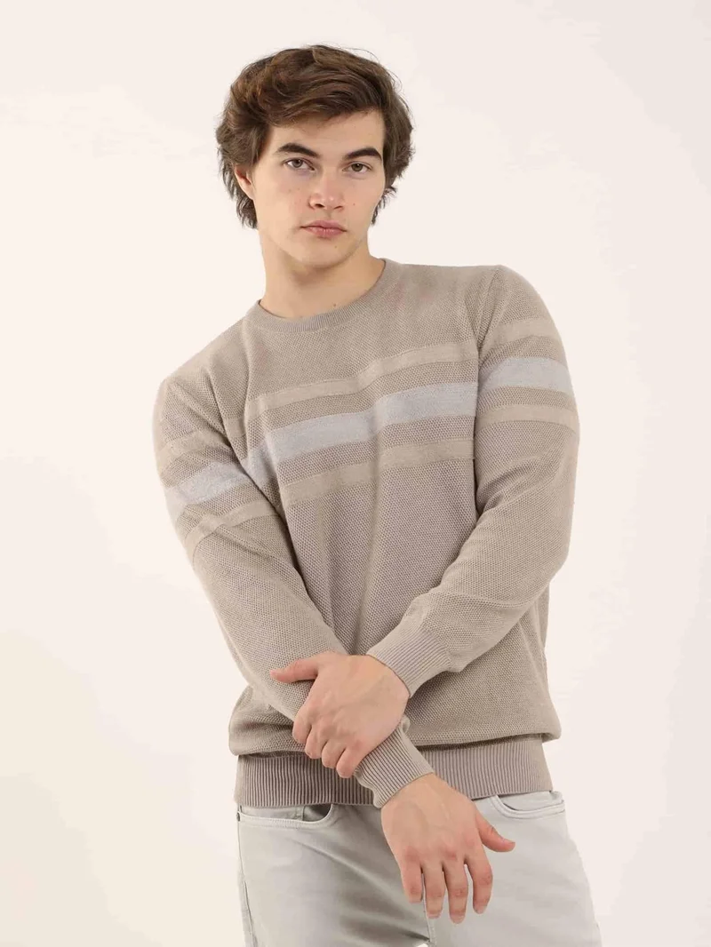 Dufy Beige Men's Crew Neck Knitwear - 90604