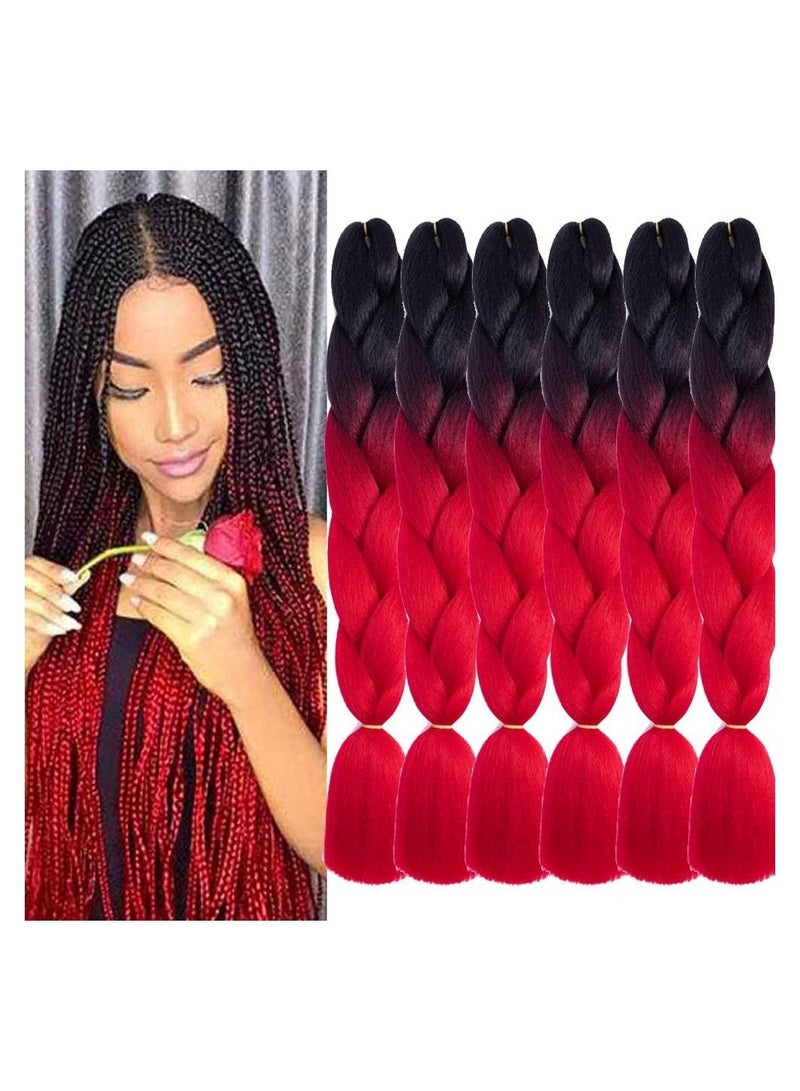 إستيل 6 عبوات من وصلات الشعر المضفرة الجامبو أومبير 24 بوصة وصلات شعر من الألياف الاصطناعية بدرجة حرارة عالية للتضفير (أسود إلى أحمر) - Image 2