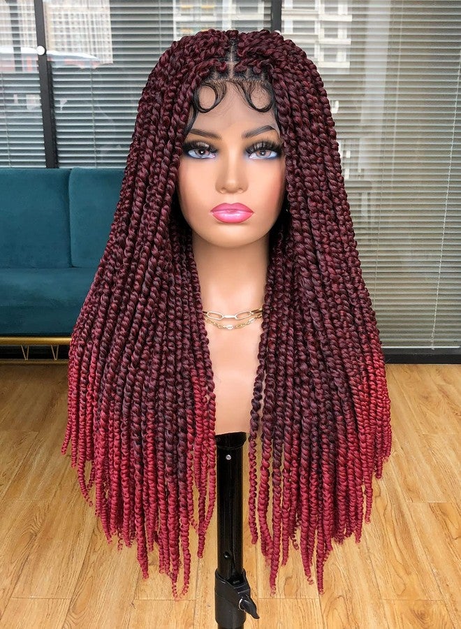 Annivia Passion Twist braided Wigs for Black Women Full Lace knotless braided wigs With Baby Hair Passion Twist Water Wave Crochet Hair Premium Synthetic Lace Faux Locs Braiding Wig(1B/BUG 24Inch) - Image 2