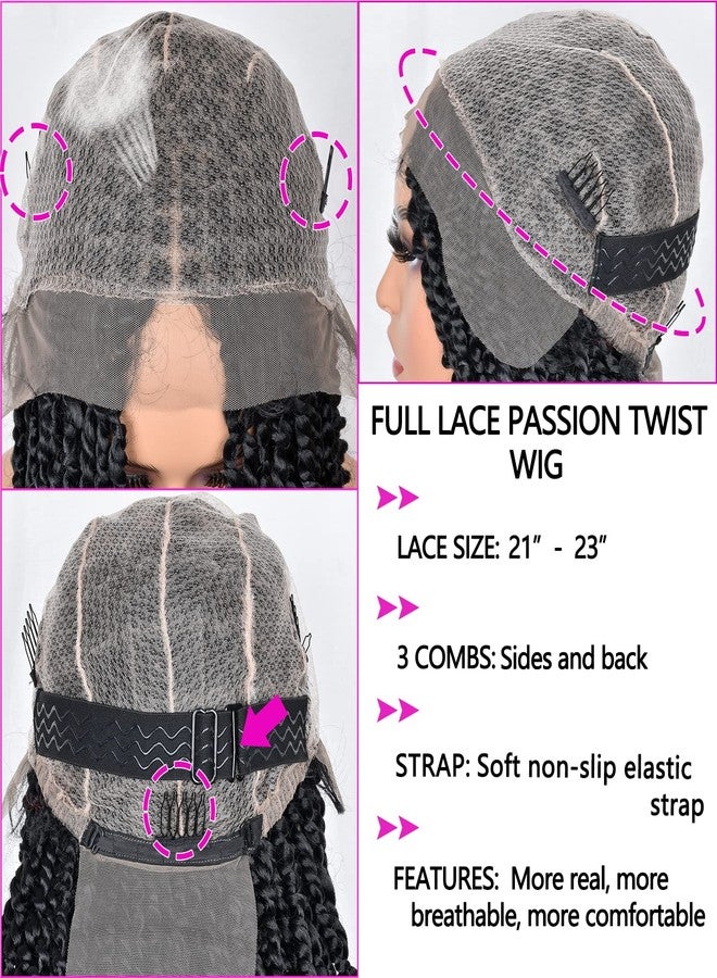 Annivia Passion Twist braided Wigs for Black Women Full Lace knotless braided wigs With Baby Hair Passion Twist Water Wave Crochet Hair Premium Synthetic Lace Faux Locs Braiding Wig(1B/BUG 24Inch) - Image 5