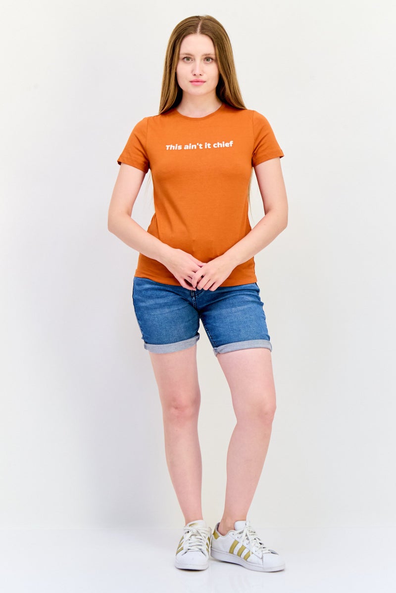 ONLY Women Crew Neck Short Sleeve Graphic T Shirt, Brown - Image 4