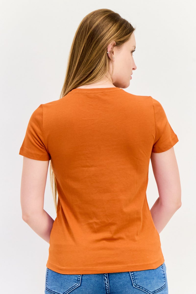 ONLY Women Crew Neck Short Sleeve Graphic T Shirt, Brown - Image 3