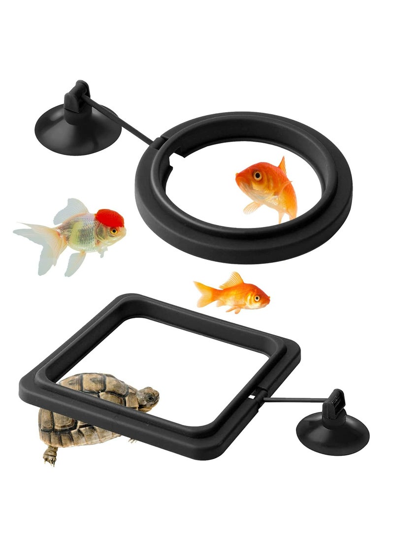 CMGTYYD Fish Feeding Ring, 2 Pieces Fish Feeder Aquarium Fish Turtle Tank Accessories Food Feeder Circle with Suction Cup for Guppy, Bettas, Goldfish, Turtle (Round and Square, Black) - Image 1