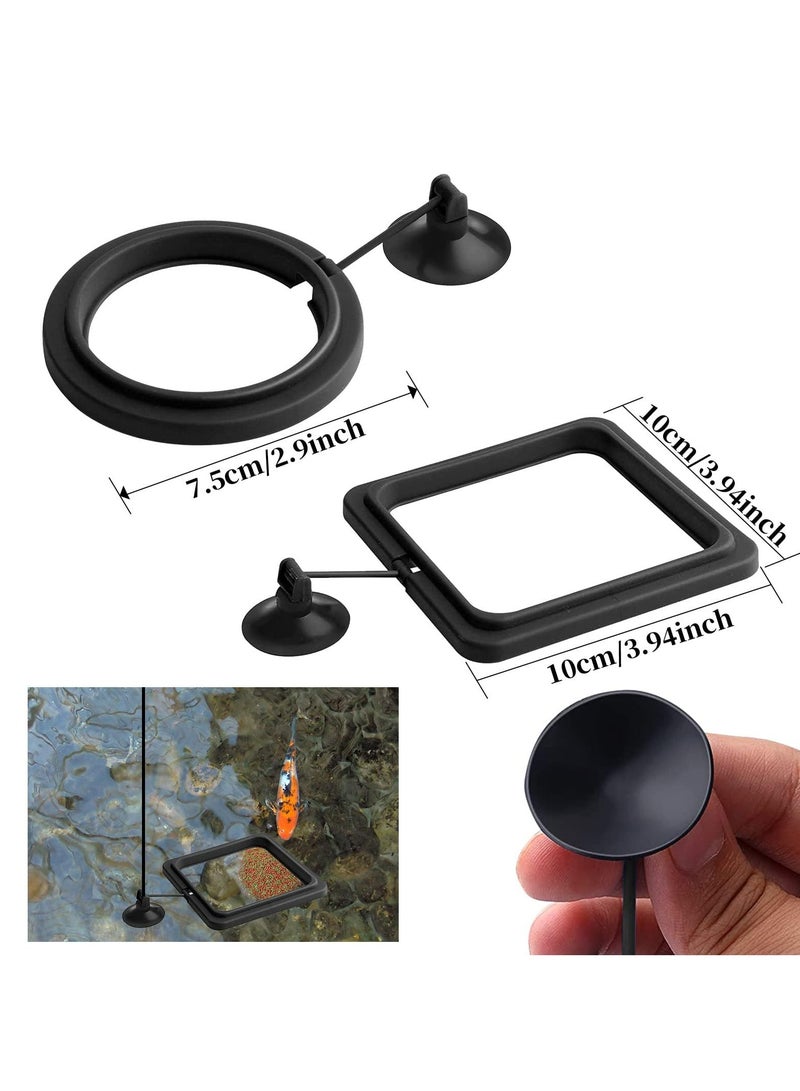 CMGTYYD Fish Feeding Ring, 2 Pieces Fish Feeder Aquarium Fish Turtle Tank Accessories Food Feeder Circle with Suction Cup for Guppy, Bettas, Goldfish, Turtle (Round and Square, Black) - Image 5