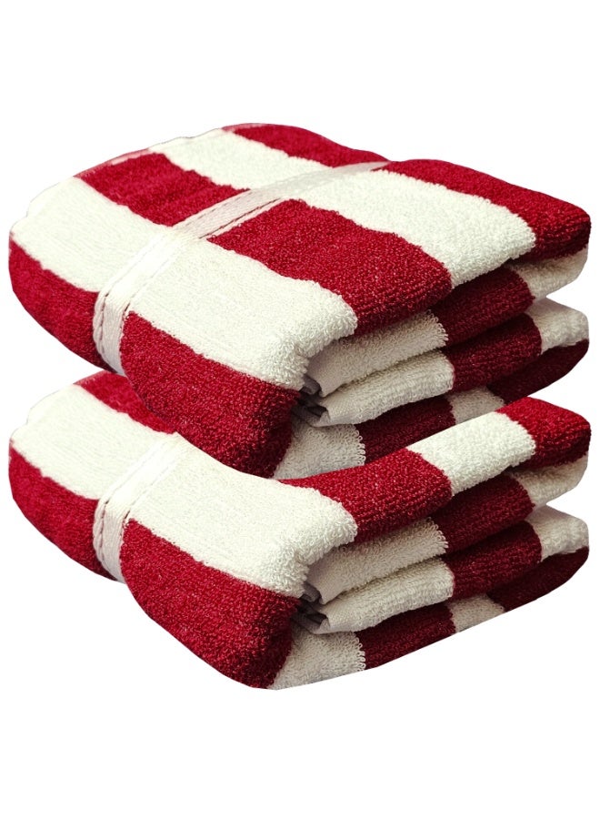 فابينني مناشف حمام مخططة من قطعتين، مقاس 70×140 سم، من القطن الخفيف، منشفة شاطئ ناعمة وسريعة الجفاف، لون أحمر، اقتصادية ومتينة - Image 1