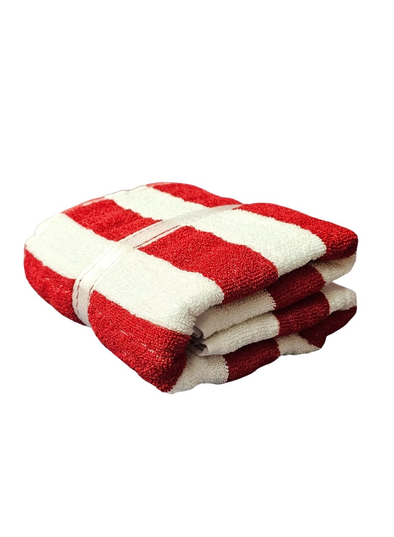 فابينني مناشف حمام مخططة من قطعتين، مقاس 70×140 سم، من القطن الخفيف، منشفة شاطئ ناعمة وسريعة الجفاف، لون أحمر، اقتصادية ومتينة - Image 2