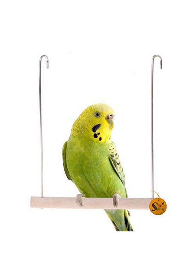 سايج سكوير أرجوحة خشبية طبيعية مرحة مع منصة تعليق على القفص، للتسلق، وممارسة التمارين للطيور (صغير) (عبوة من قطعتين) - Image 1