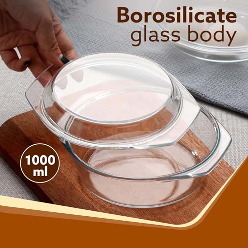 AGARO Elite Borosilicate Glass Casserole with Lid, 1000ml Kitchen, Oven, Microwave and Freezer Safe, Scratch Resistant, Transparent. - Image 3