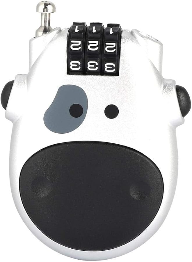 PROMASS PROMASS 3-Digit Code Combination Password Lock - Resettable Zinc Alloy Security Lock with Cute Cow Design for Suitcase, Stroller, Cabinet, Toolbox, Backpack, Bicycle & Travel Accessories (Silver)  - Image 1
