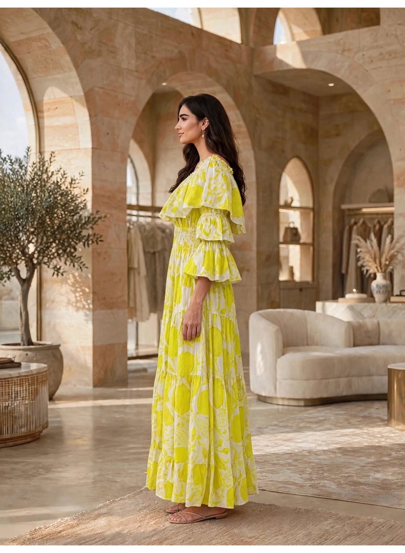 IKKXA Elegant Printed Tiered Flared Maxi Dress - Image 3