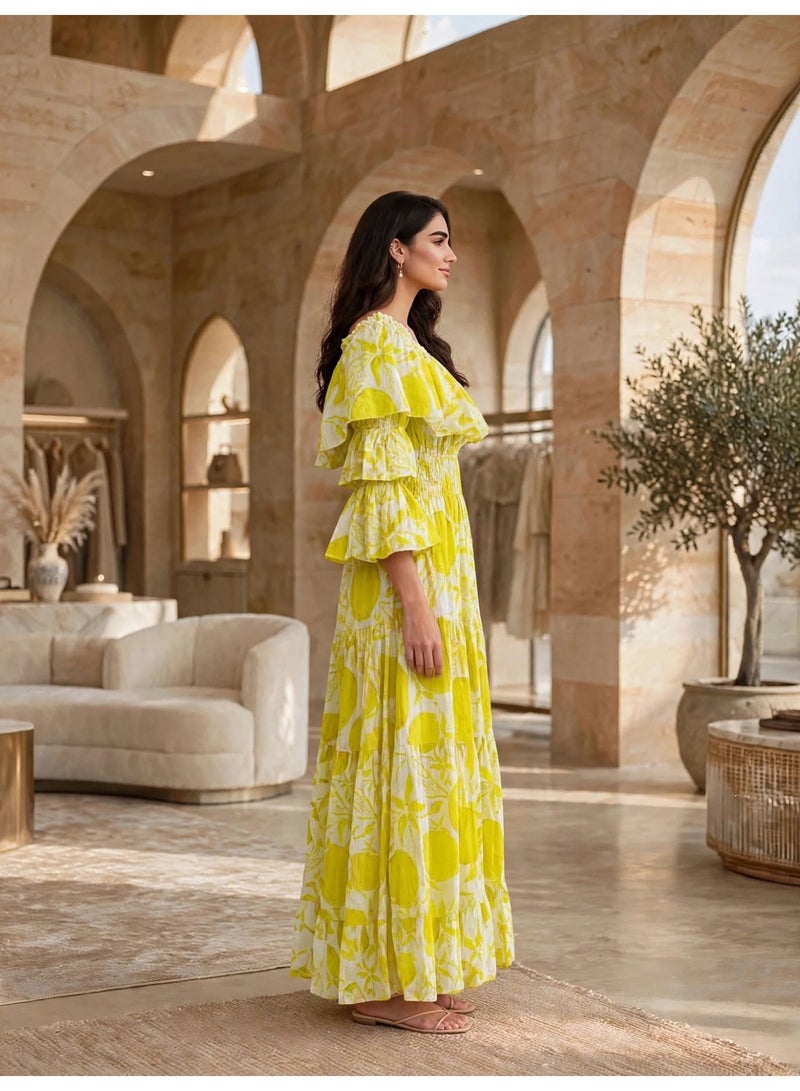 IKKXA Elegant Printed Tiered Flared Maxi Dress - Image 4