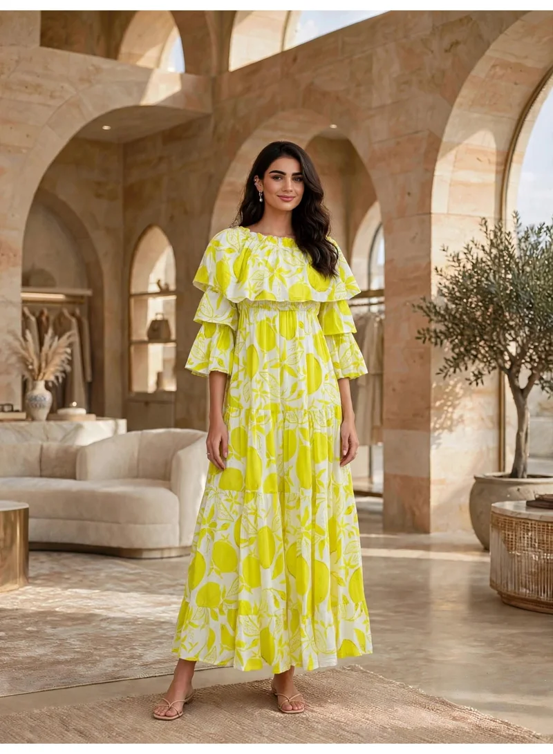 اكسا IKKXA Elegant Printed Tiered Flared Maxi Dress