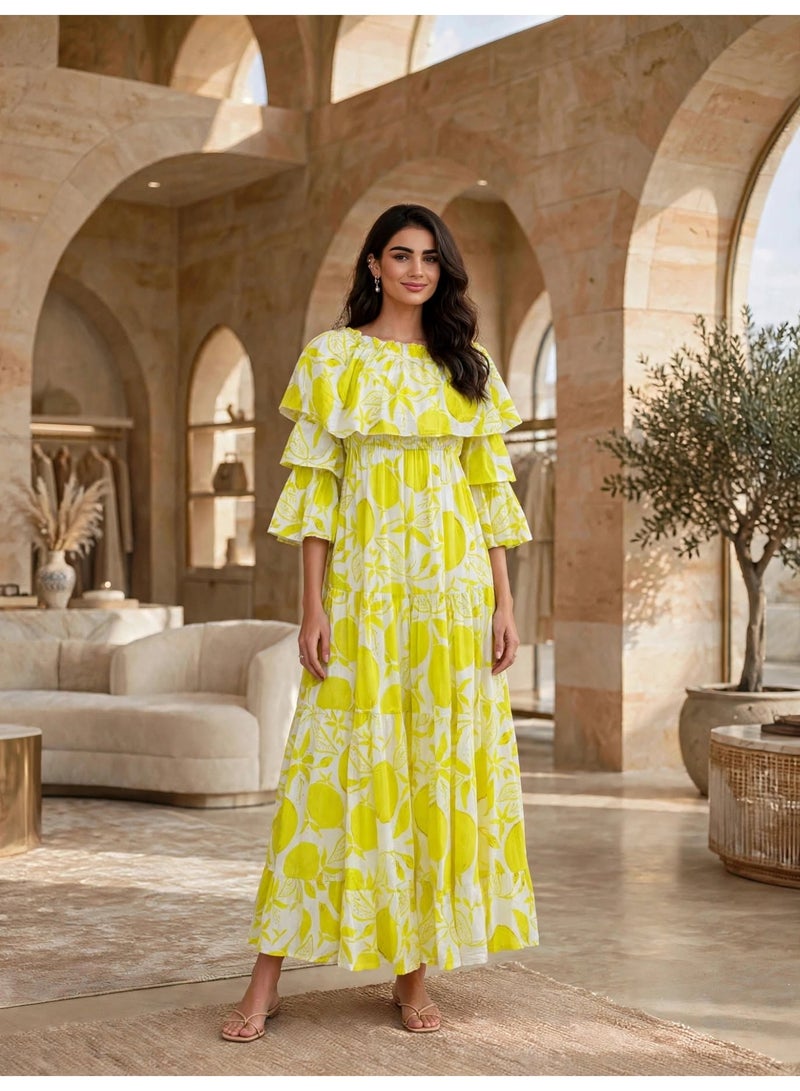 IKKXA Elegant Printed Tiered Flared Maxi Dress - Image 1